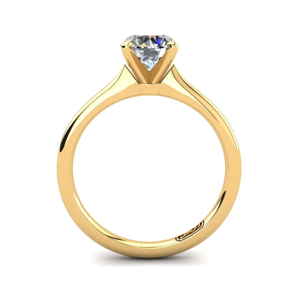 18kt Yellow Gold, Solitaire Setting with Rounded Band