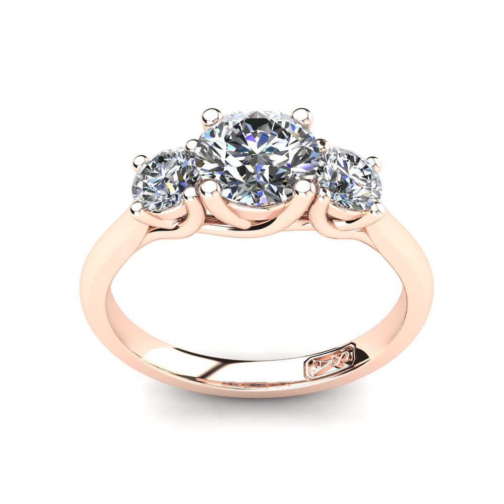 18kt Rose Gold, Trilogy Setting with Half Round Band