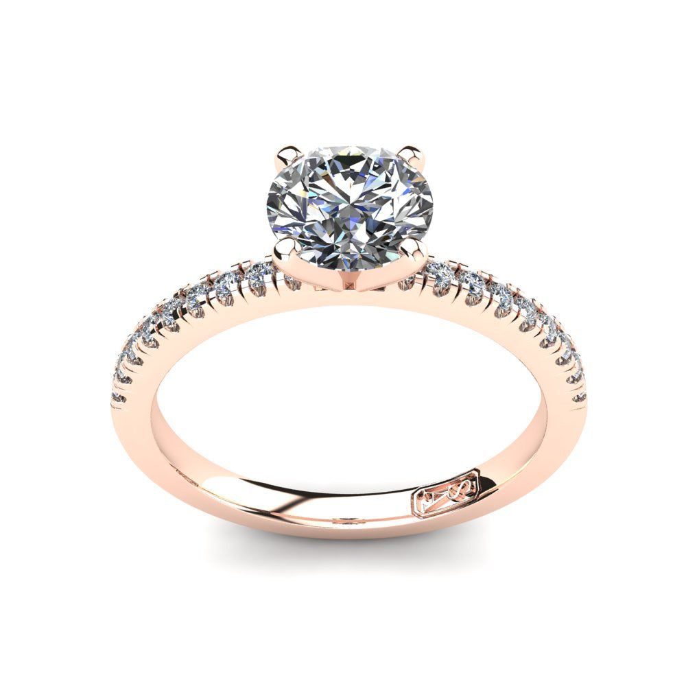 18kt Rose Gold, Solitaire Setting with Pavé set Accent Stones