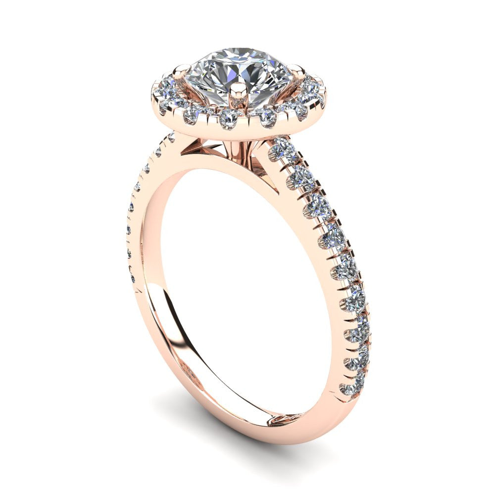 18kt Rose Gold, Halo Setting with Claw set Accent Stones