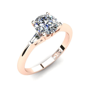 18kt Rose Gold, Solitaire Setting with Baguette Accent Stones