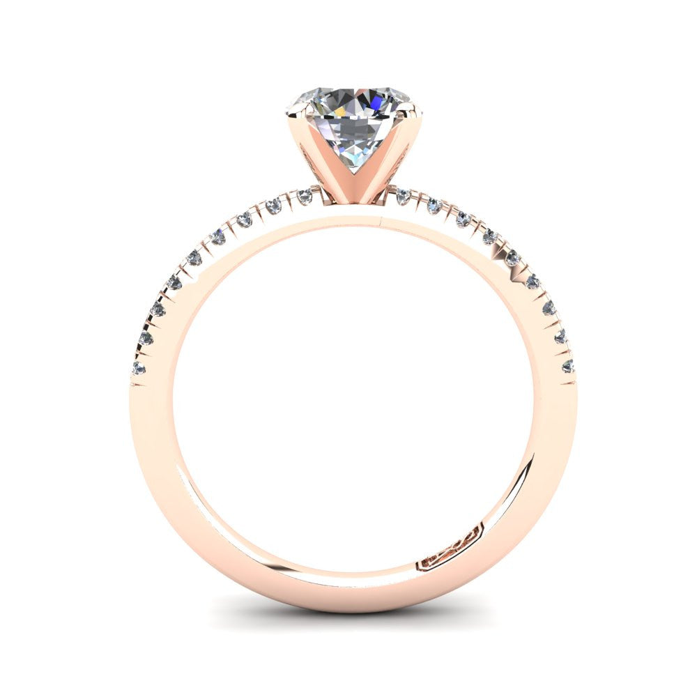 18kt Rose Gold, Solitaire Setting with Pavé set Accent Stones
