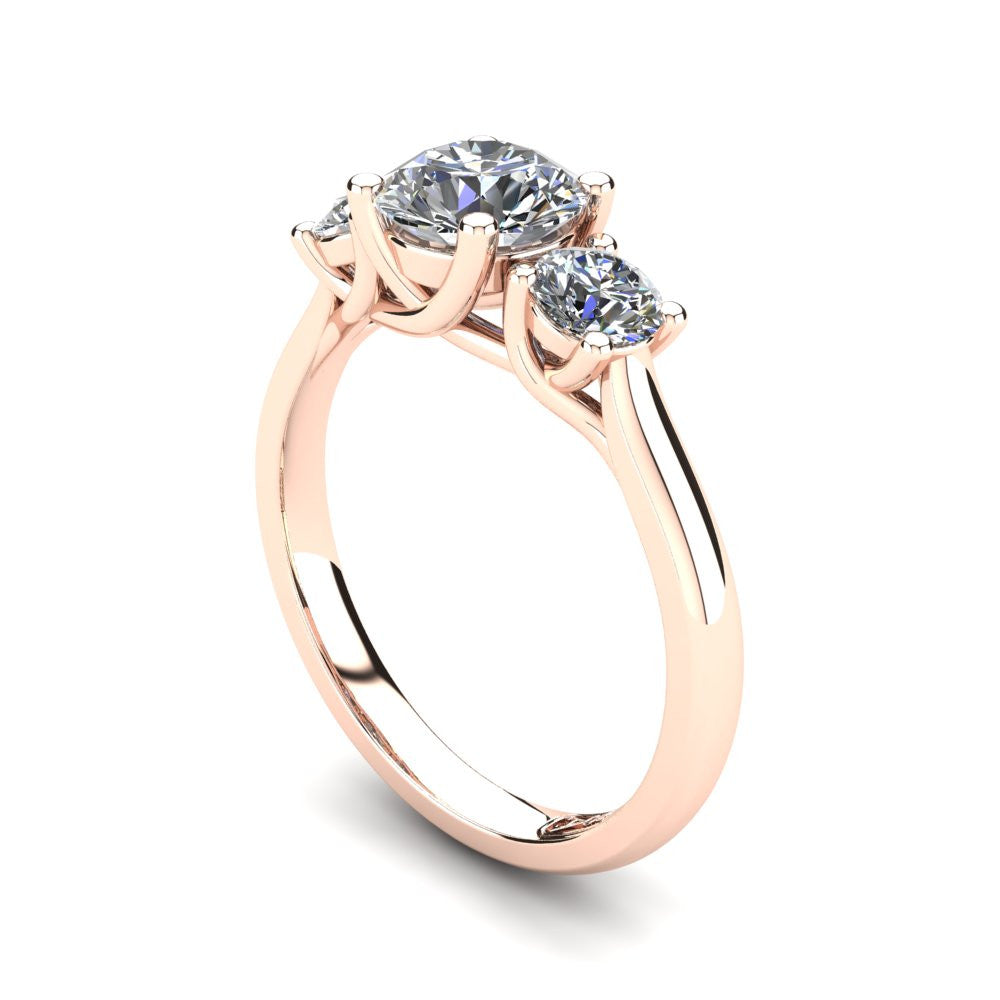 18kt Rose Gold, Trilogy Setting with Half Round Band