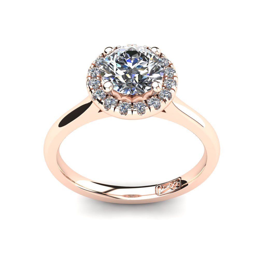 18kt Rose Gold, Halo Setting with Half Round Band