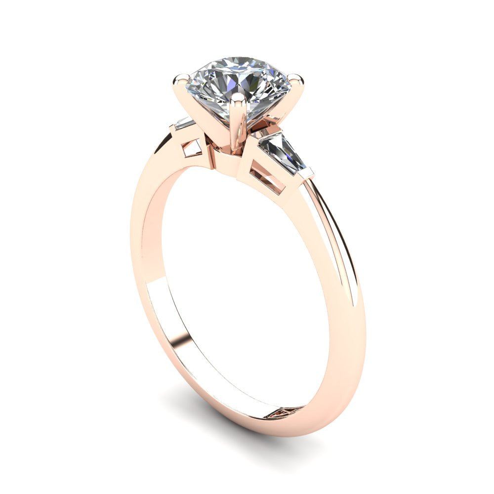 18kt Rose Gold, Solitaire Setting with Baguette Accent Stones