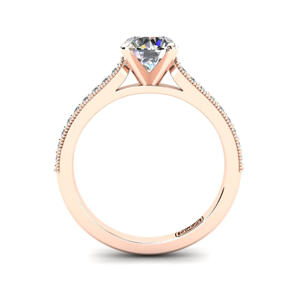 18kt Rose Gold, Solitaire Setting with Grain set Accent Stones