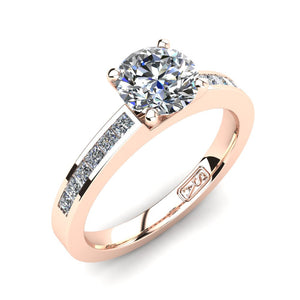 18kt Rose Gold, Solitaire Setting with Channel set Accent Stones
