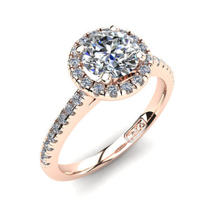 18kt Rose Gold, Halo Setting with Pavé set Accent Stones