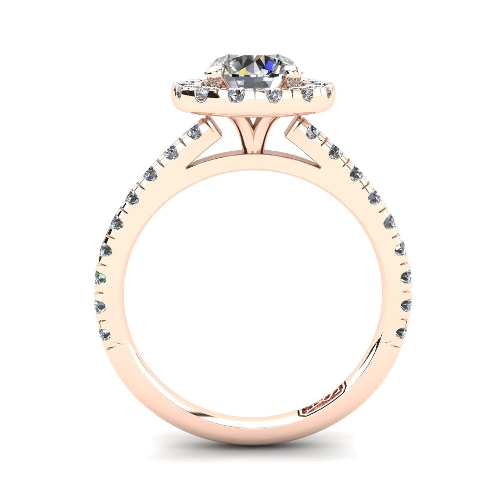18kt Rose Gold, Halo Setting with Claw set Accent Stones