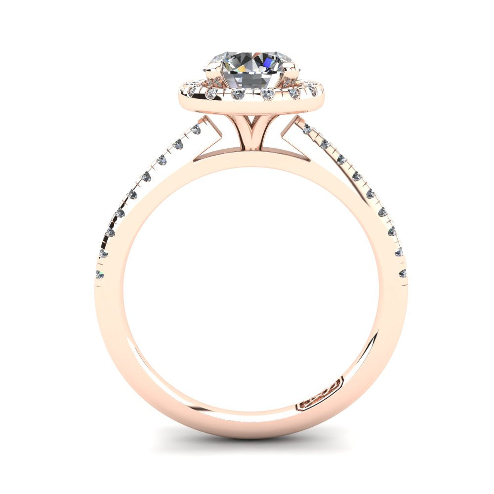18kt Rose Gold, Halo Setting with Pavé set Accent Stones