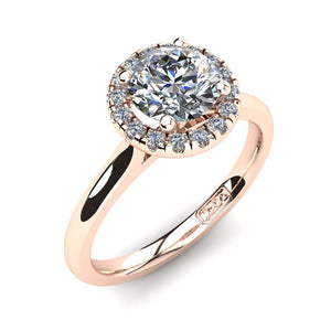 18kt Rose Gold, Halo Setting with Half Round Band