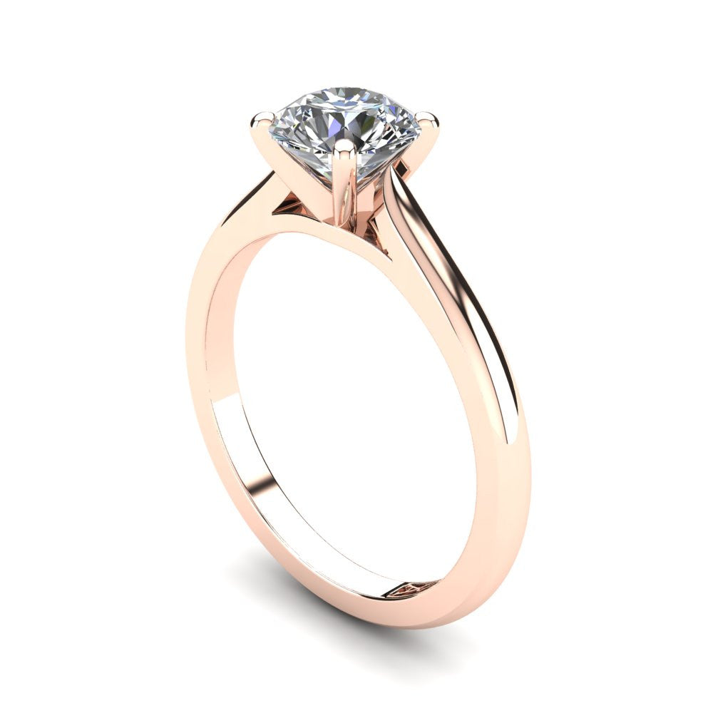 18kt Rose Gold, Solitaire Setting with Cathedral Band