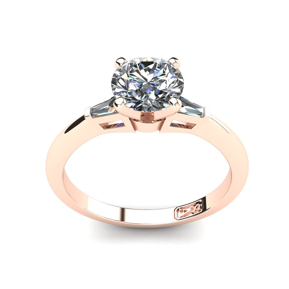 18kt Rose Gold, Solitaire Setting with Baguette Accent Stones