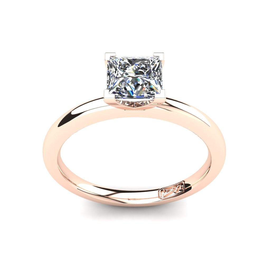 18kt Rose Gold, Solitaire Setting with Half Round Band