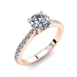 18kt Rose Gold, Solitaire Setting with Shared Claw set Accent Stones