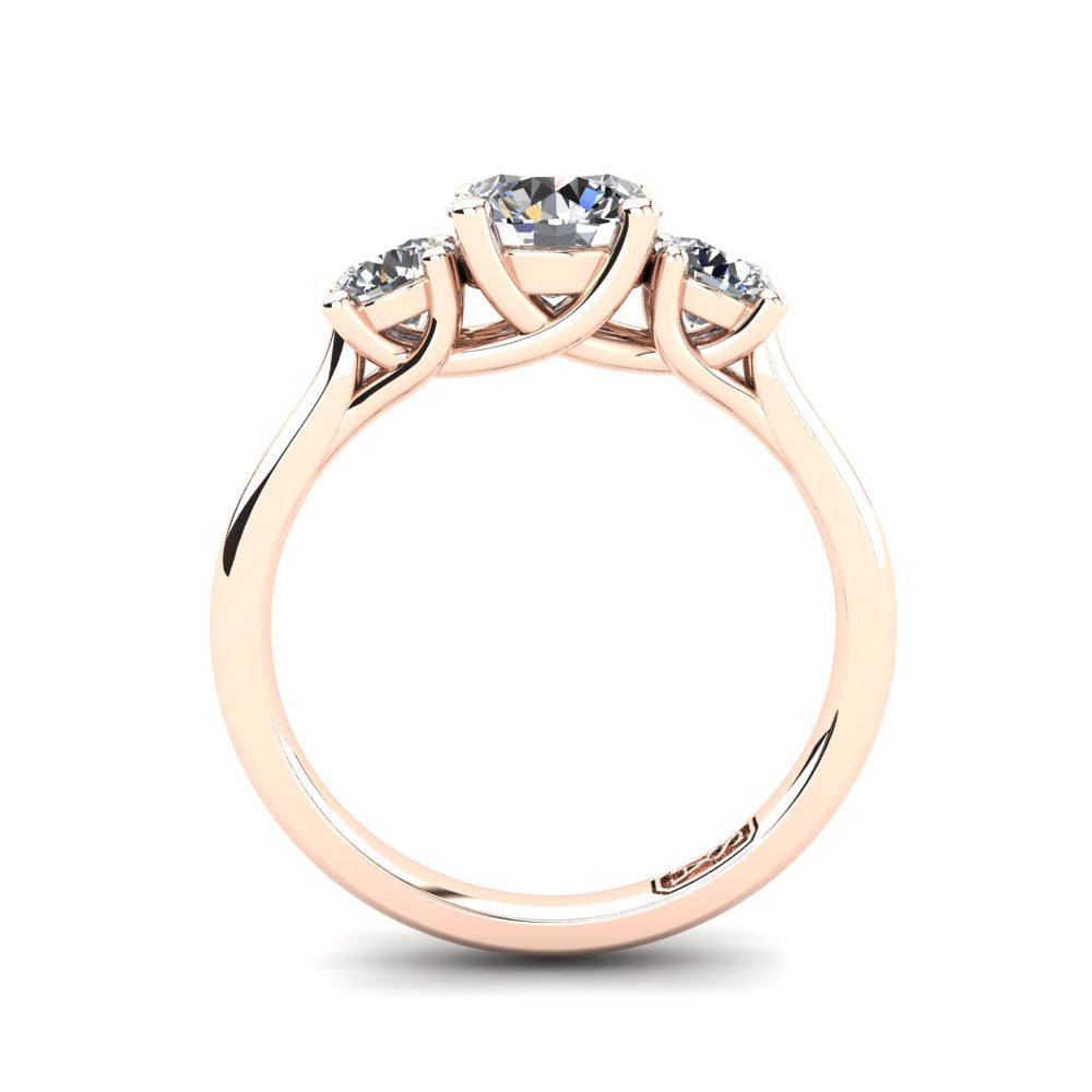 18kt Rose Gold, Trilogy Setting with Half Round Band
