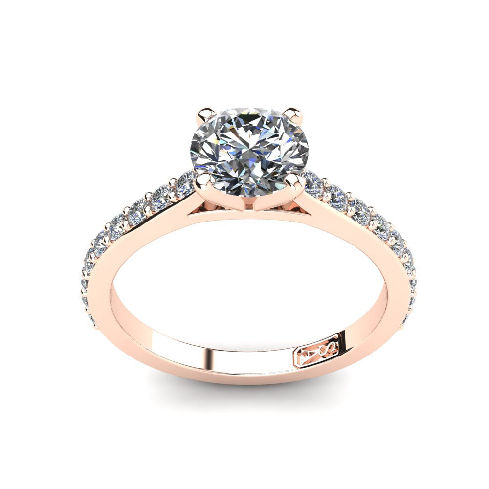 18kt Rose Gold, Solitaire Setting with Shared Claw set Accent Stones