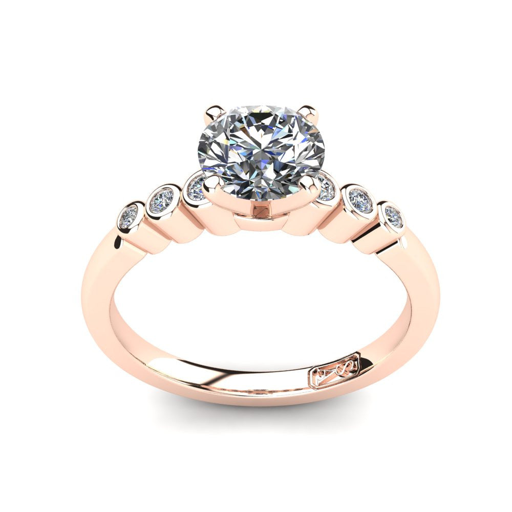 18kt Rose Gold, Solitaire Setting with Bezel set Accent Stones