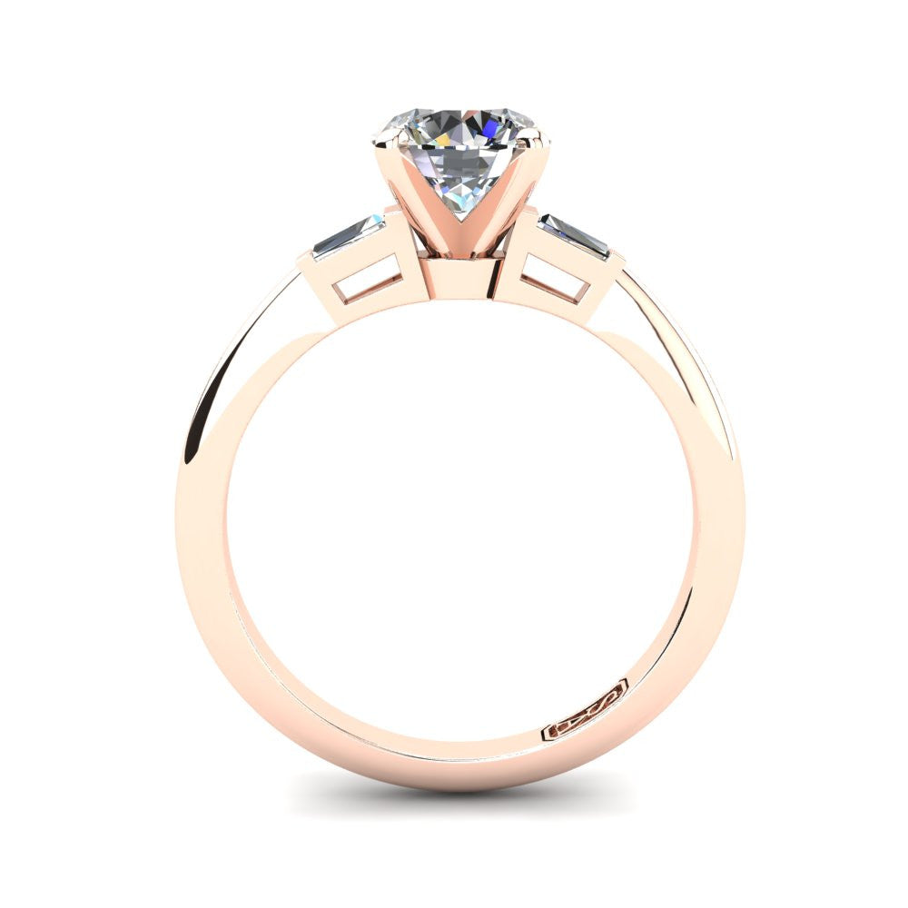 18kt Rose Gold, Solitaire Setting with Baguette Accent Stones