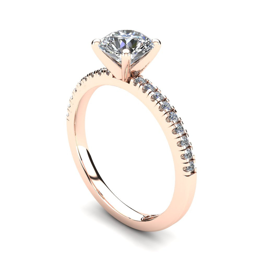 18kt Rose Gold, Solitaire Setting with Pavé set Accent Stones