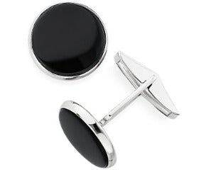 Round Onyx Cuff Links in Sterling Silver