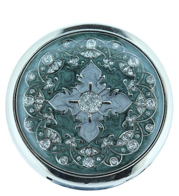 Handbag holder with built-in compact mirror