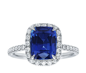Cushion Cut Sapphire and Diamond Halo Ring