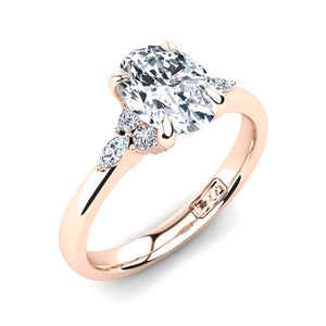 18kt Rose Gold, 4 Claw Solitaire Setting with Cluster RBC and Marquise Accent Stones