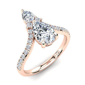 18kt Rose Gold Dual Stone Pear with Accent Stones U-Shape Setting
