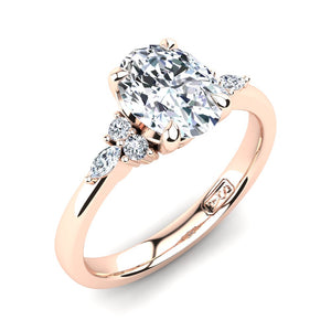 18kt Rose Gold, 4 Claw Solitaire Filigree Basket Setting with Cluster RBC and Marquise Accent Stones
