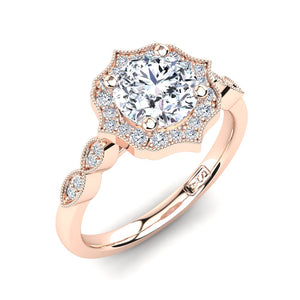 18kt Rose Gold Vintage Solitaire Setting with Halo and Accent Stones