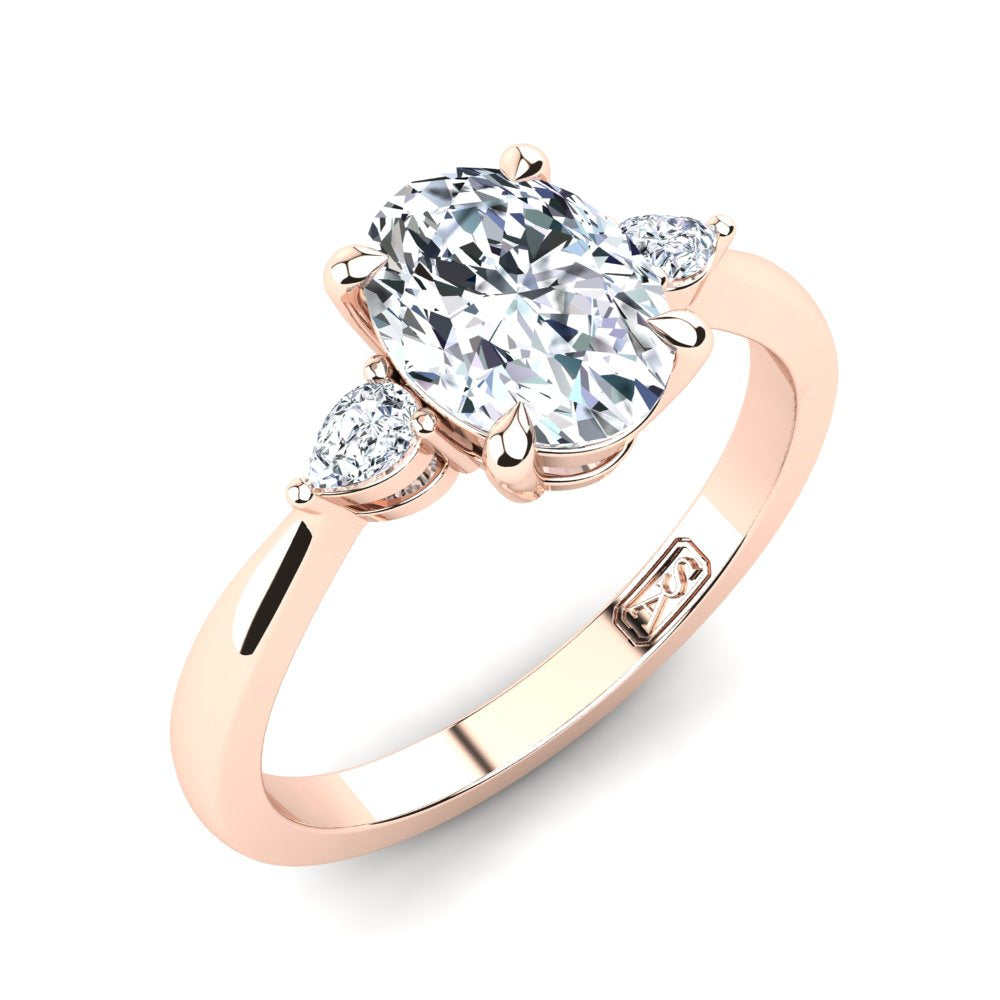 18kt Rose Gold, 4 Claw Solitaire Setting with Pear Accent Stones