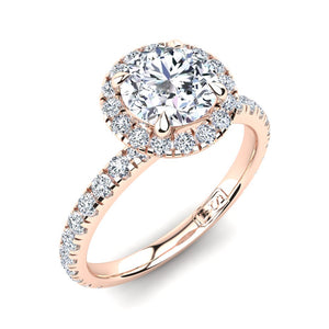 18kt Rose Gold Solitaire 4 Claw Setting with Raised Halo and Accent Stones