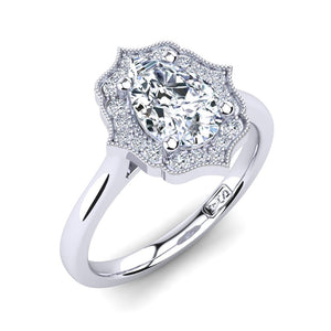 18kt White Gold Vintage Solitaire Setting with Halo