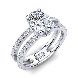 Platinum, Solitaire Hidden Halo Setting, Dual Band with Scallop Setting Accent Stones