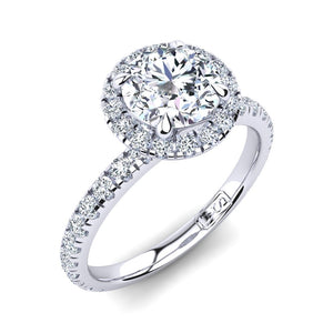 Platinum Solitaire 4 Claw Setting with Raised Halo and Accent Stones
