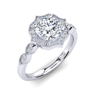 18kt White Gold Vintage Solitaire Setting with Halo and Accent Stones