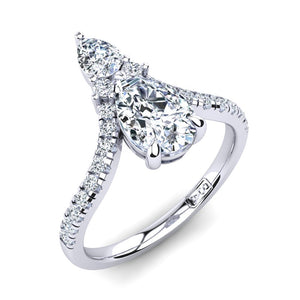 Platinum Dual Stone Pear with Accent Stones U-Shape Setting