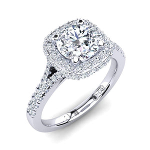 Platinum Solitaire With Double Halo and Accent Diamonds with U Setting