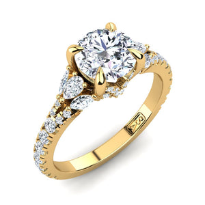 18kt Yellow Gold Solitaire with Split Band and Pear Marquise and RBC Accent Stones