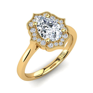 18kt Yellow Gold Vintage Solitaire Setting with Halo