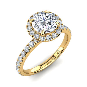 18kt Yellow Gold Solitaire 4 Claw Setting with Raised Halo and Accent Stones
