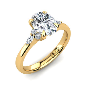 18kt Yellow Gold, 4 Claw Solitaire Setting with Cluster RBC and Marquise Accent Stones