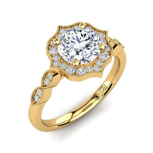 18kt Yellow Gold Vintage Solitaire Setting with Halo and Accent Stones