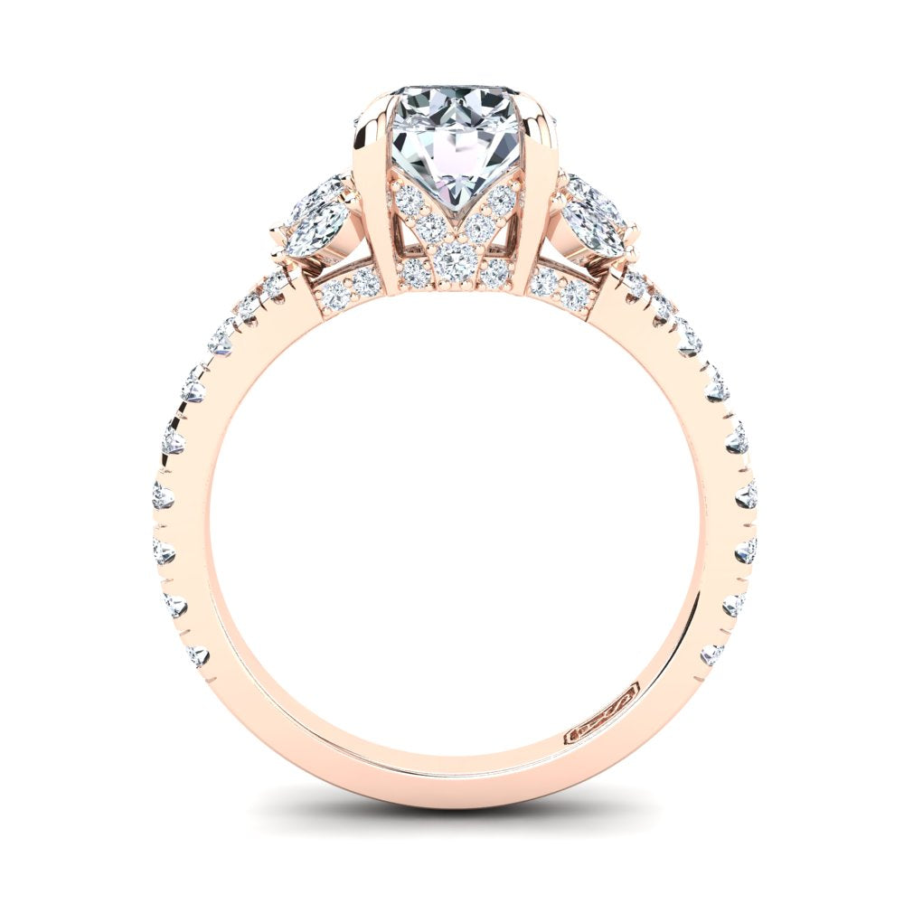 18kt Rose Gold Solitaire with Split Band and Pear Marquise and RBC Accent Stones