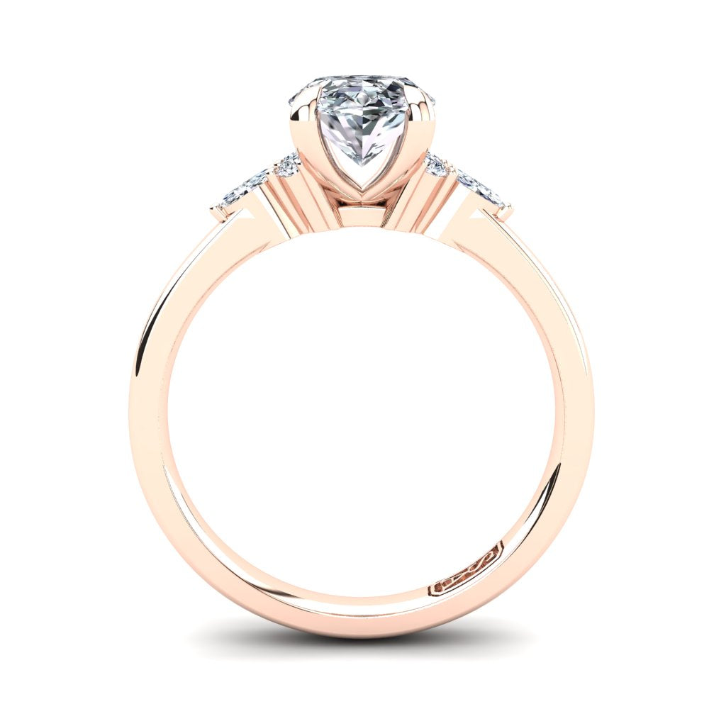 18kt Rose Gold, 4 Claw Solitaire Setting with Cluster RBC and Marquise Accent Stones