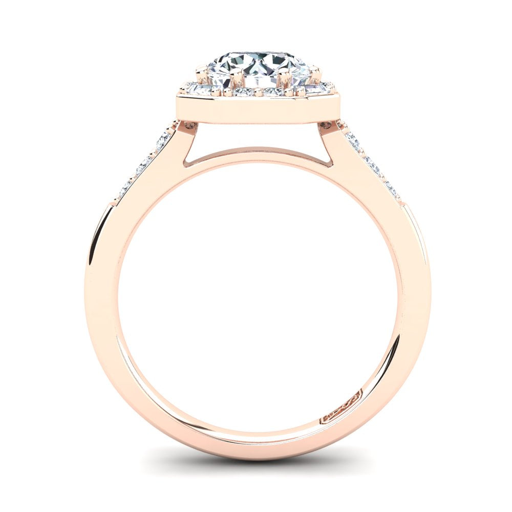 18kt Rose Gold Solitaire with Vintage Halo and Baguette and RBC Accent Stones