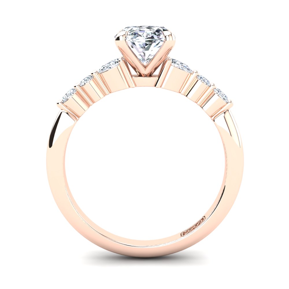 18kt Rose Gold, 4 Claw Solitaire Setting with RBC and Pear Accent Stones