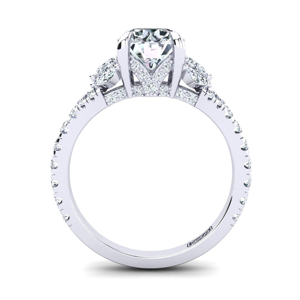 Platinum Solitaire with Split Band and Pear Marquise and RBC Accent Stones