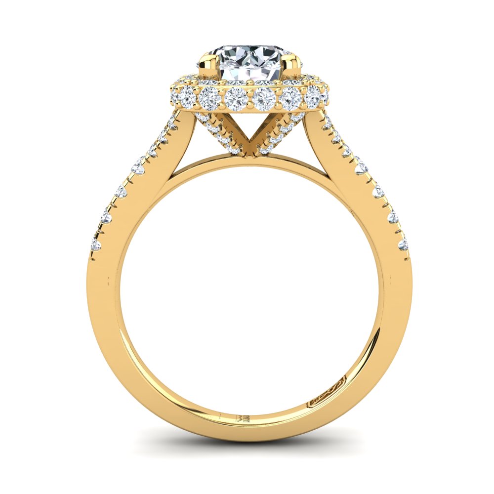 18kt Yellow Gold Solitaire with Double Halo and Accent Diamonds with U Setting